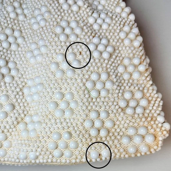 Vintage 1950s Candy Dot Cream & White Double Beaded Hand Bag - Picture 8 of 15